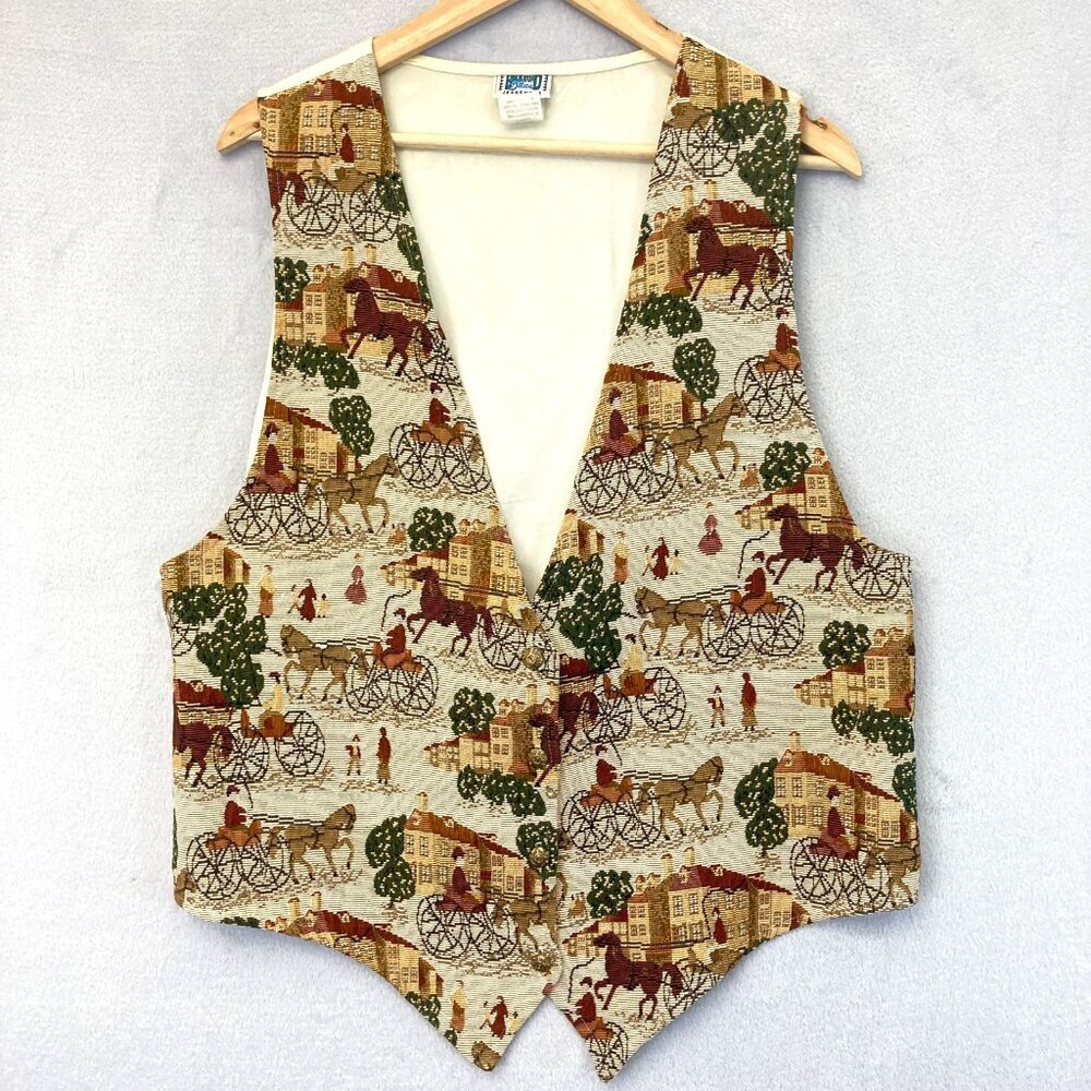 Vintage Backroad Blues Jeanswear Jacquard Formal Vest 20W Horse Buggy Prairie - Picture 1 of 12